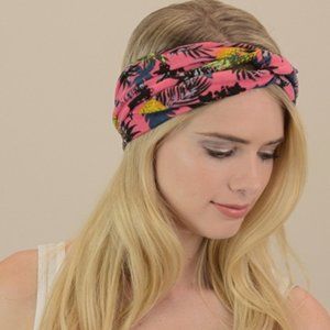 Boho Twisted Headband Fushia Tropical Print